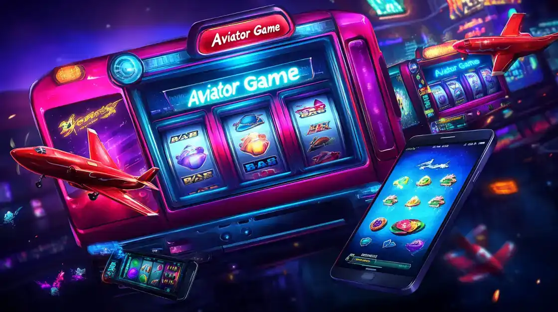 The 'Aviator Game' is shown as a unique slot machine with a vibrant pink and blue neon design, blending classic slot action with modern crash game thrills for a fresh experience at BGD99.
